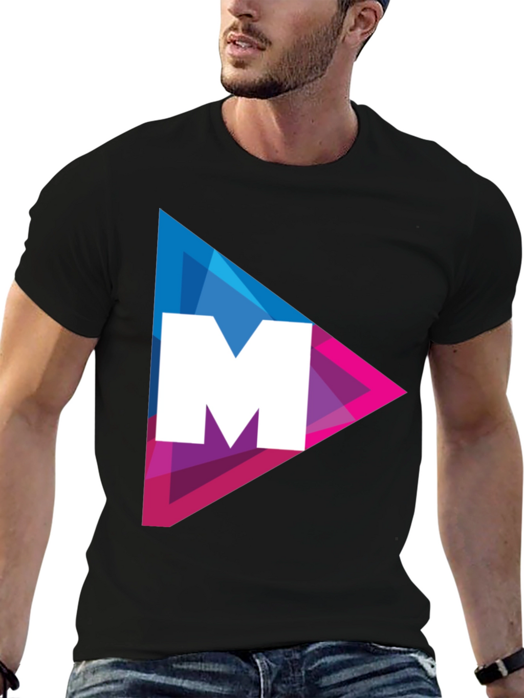 Modern Triangle M Graphic Tee - Black Cotton Shirt