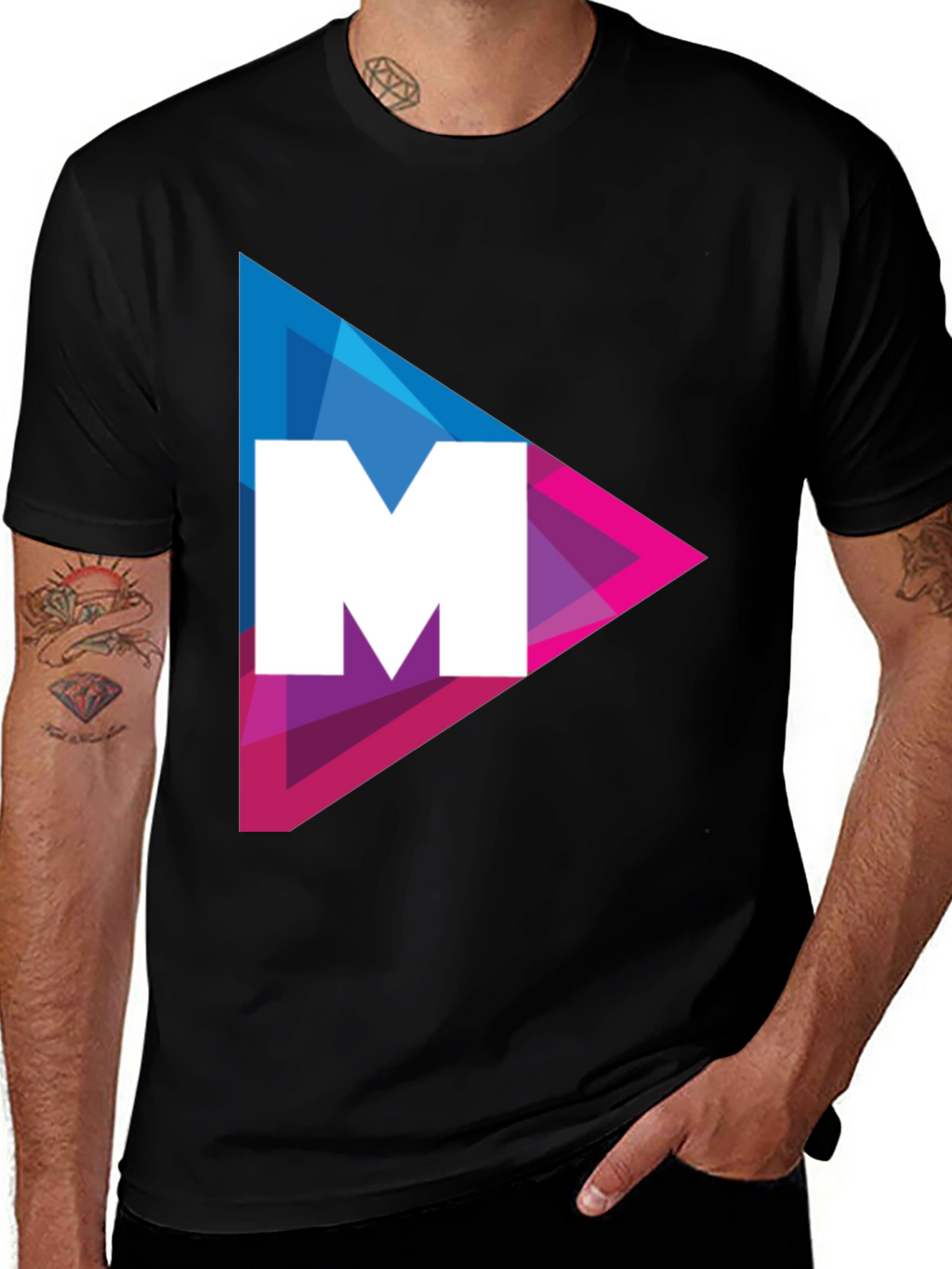 Modern Triangle M Graphic Tee - Black Cotton Shirt