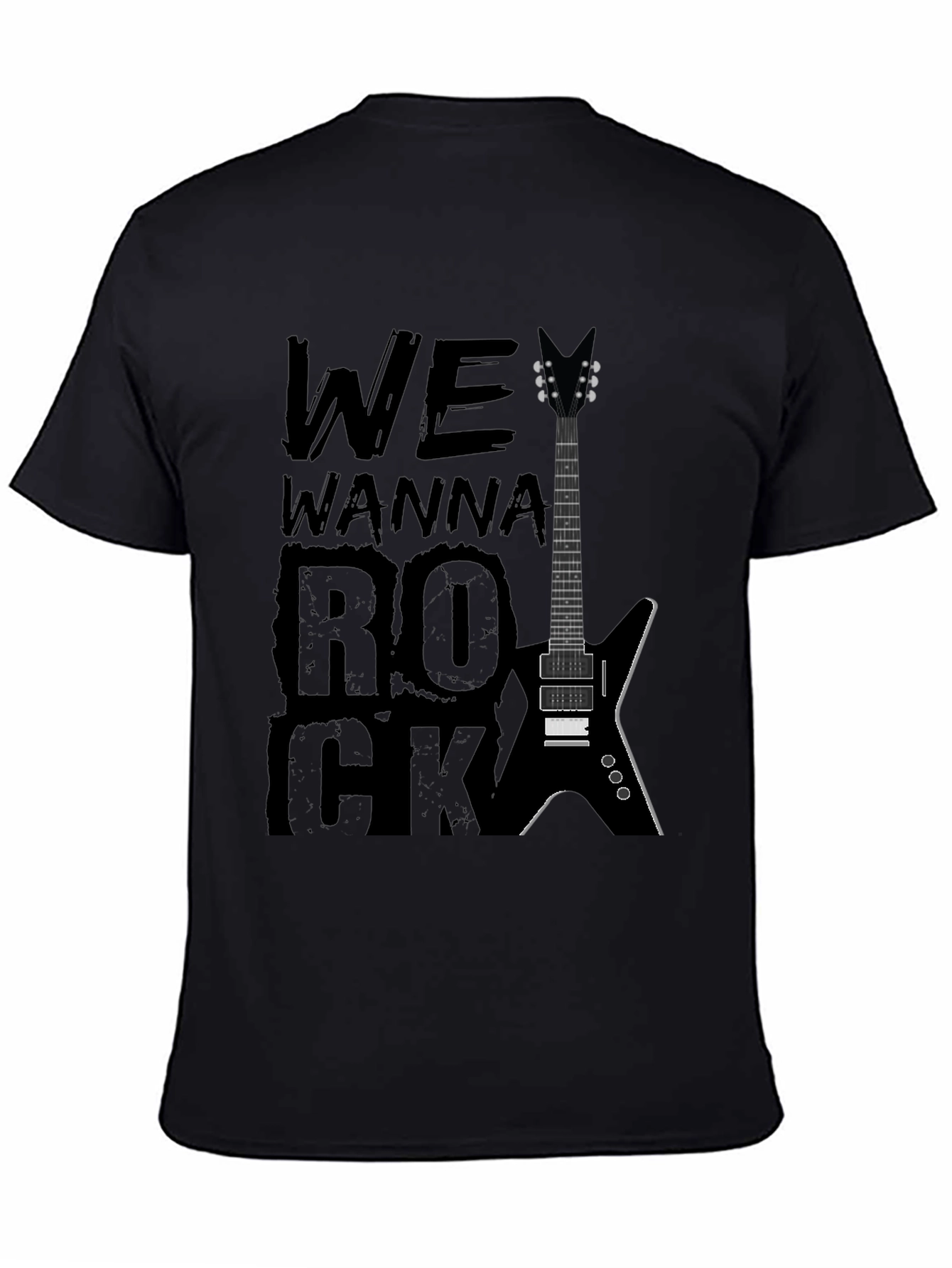 We Wanna Rock Guitar Graphic T-Shirt - Black