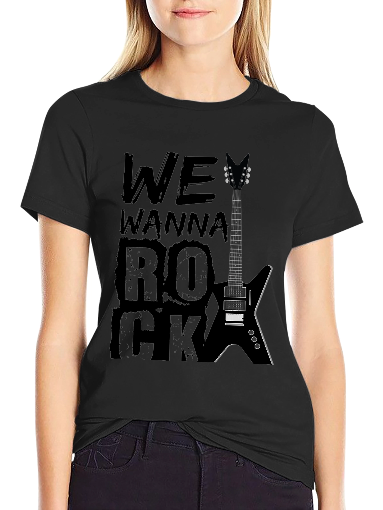 We Wanna Rock Guitar Graphic T-Shirt - Black