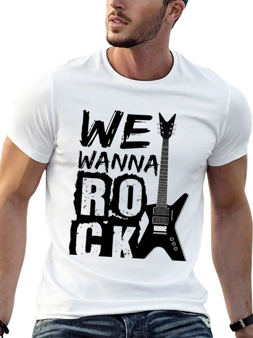 We Wanna Rock Guitar Graphic T-Shirt - Black
