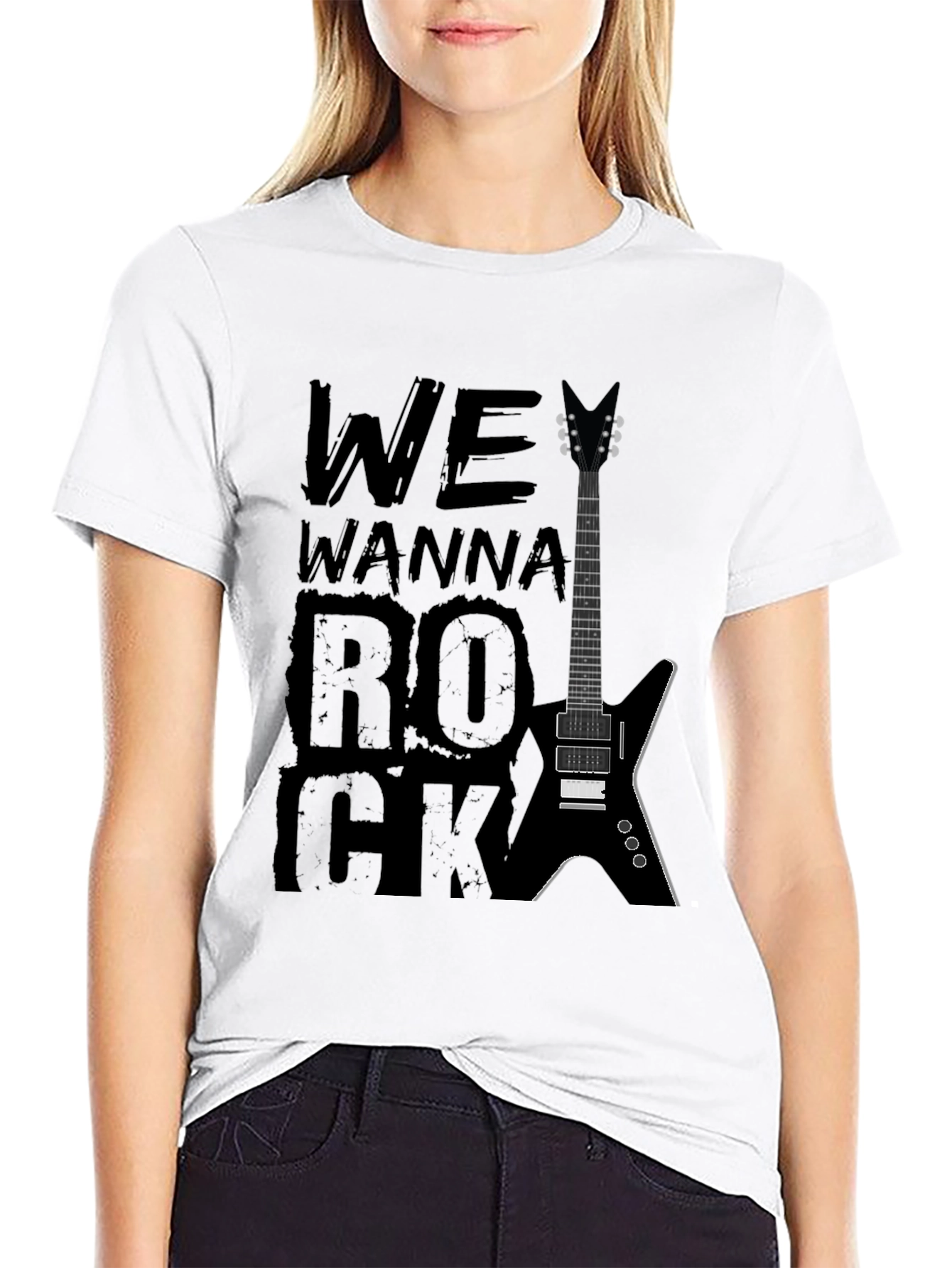 We Wanna Rock Guitar Graphic T-Shirt - Black
