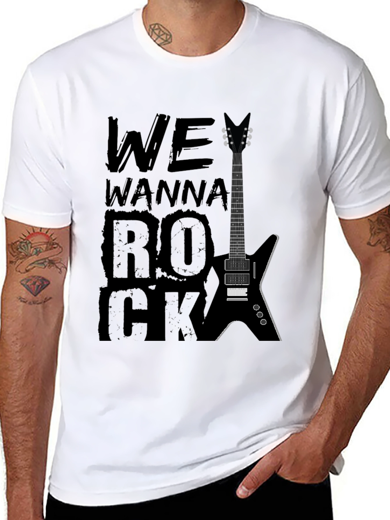 We Wanna Rock Guitar Graphic T-Shirt - Black