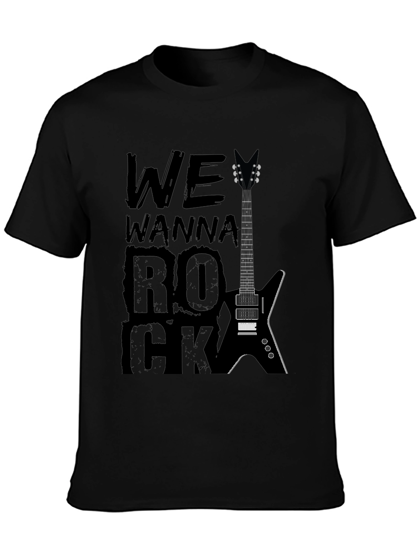We Wanna Rock Guitar Graphic T-Shirt - Black