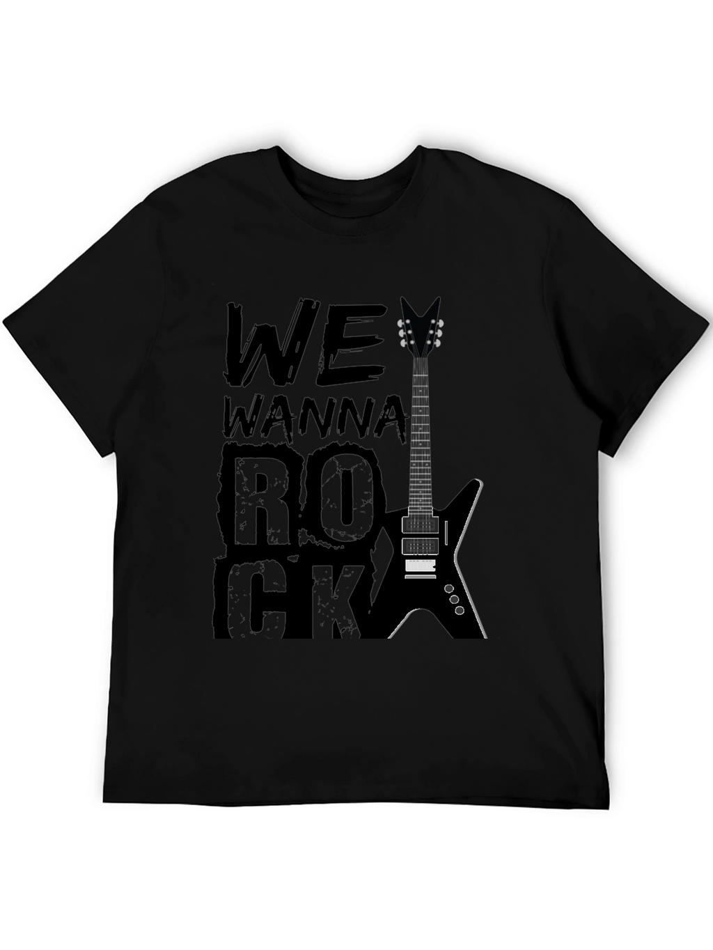 We Wanna Rock Guitar Graphic T-Shirt - Black