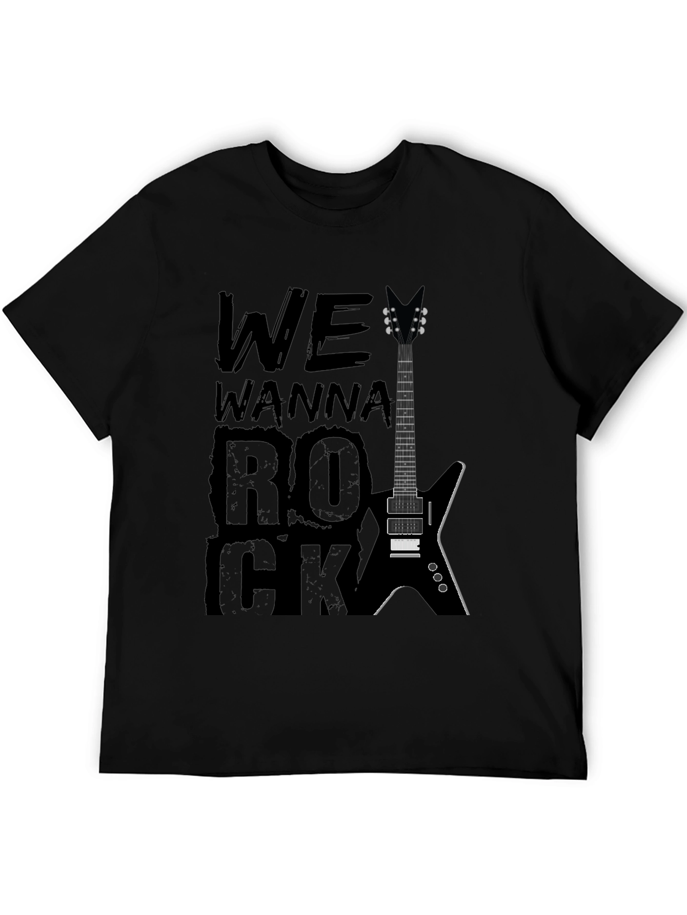 We Wanna Rock Guitar Graphic T-Shirt - Black