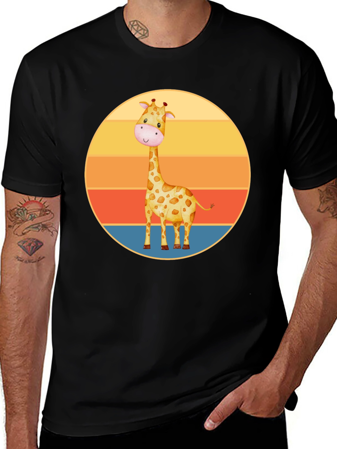 Cute Giraffe Sunset Graphic Tee