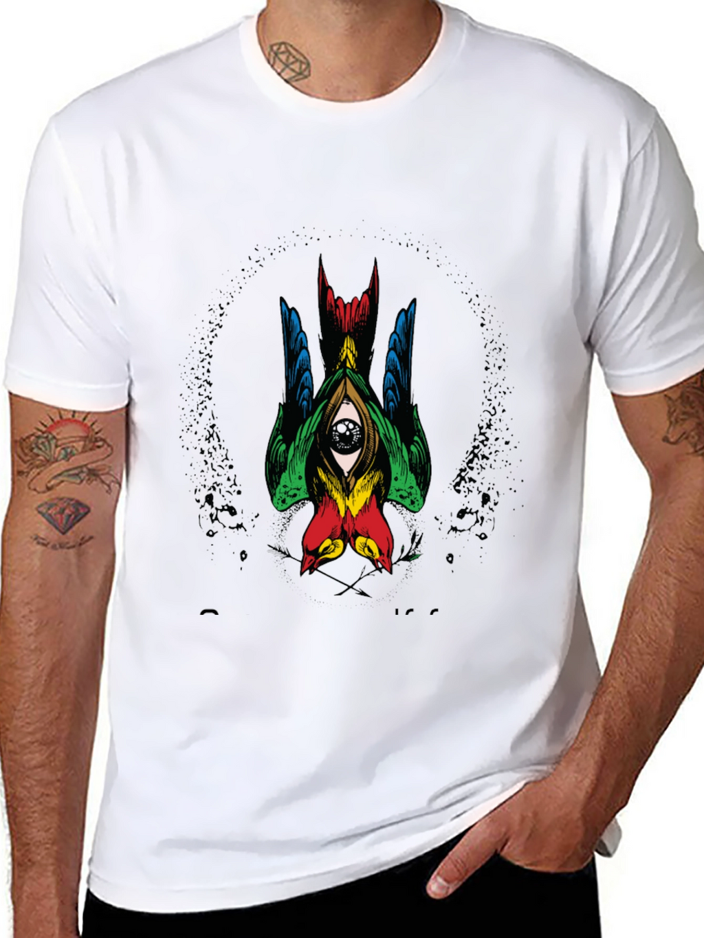 Mens Graphic Tee - Birds Eye Design Black Shirt