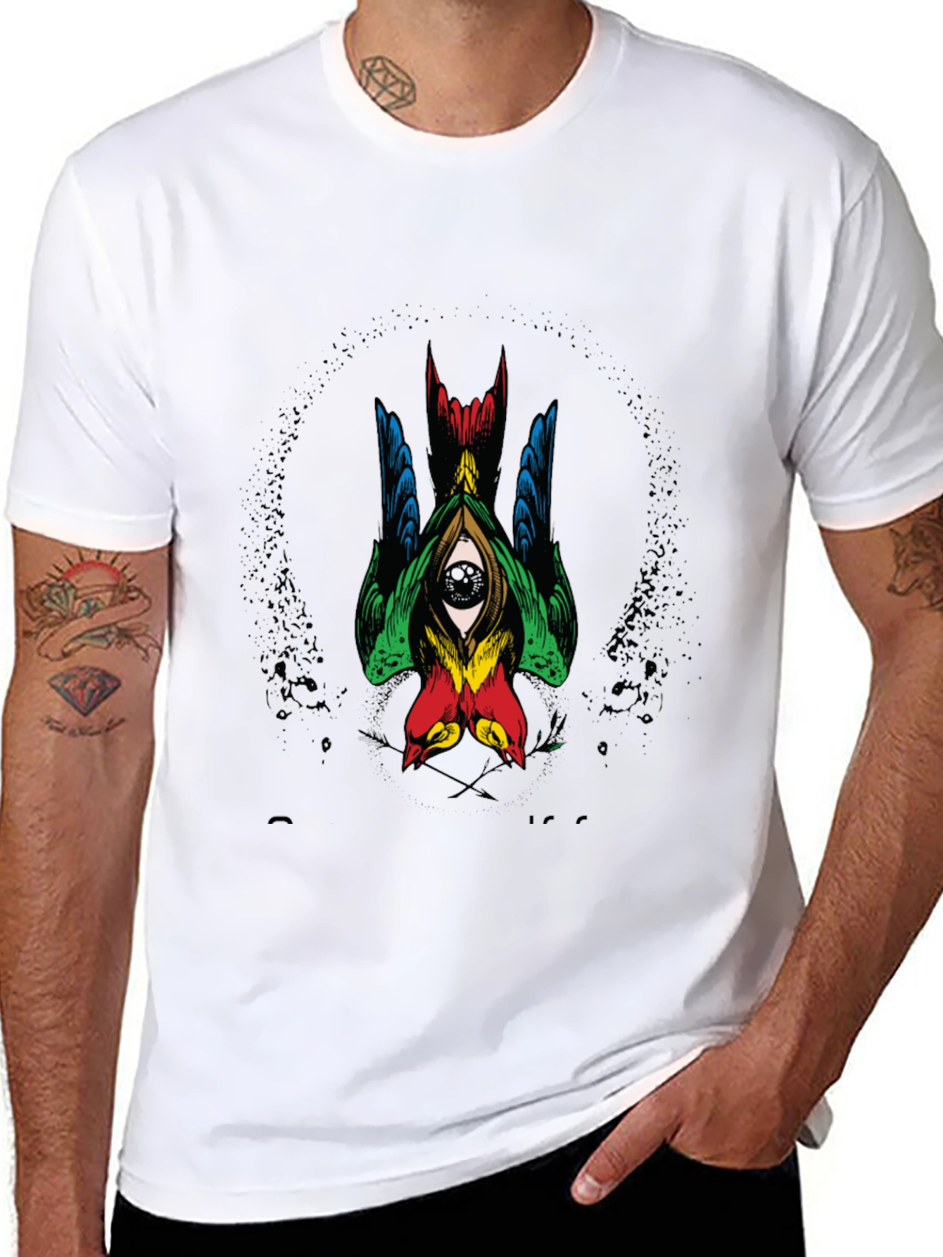 Mens Graphic Tee - Birds Eye Design Black Shirt