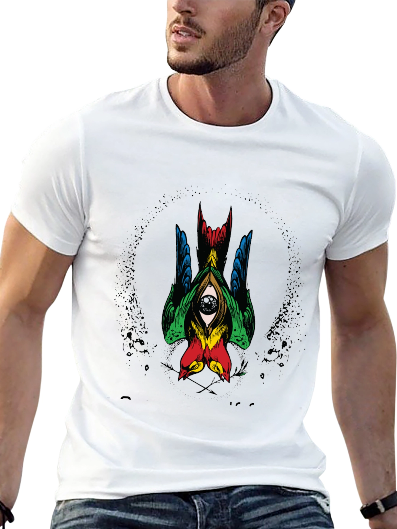Mens Graphic Tee - Birds Eye Design Black Shirt