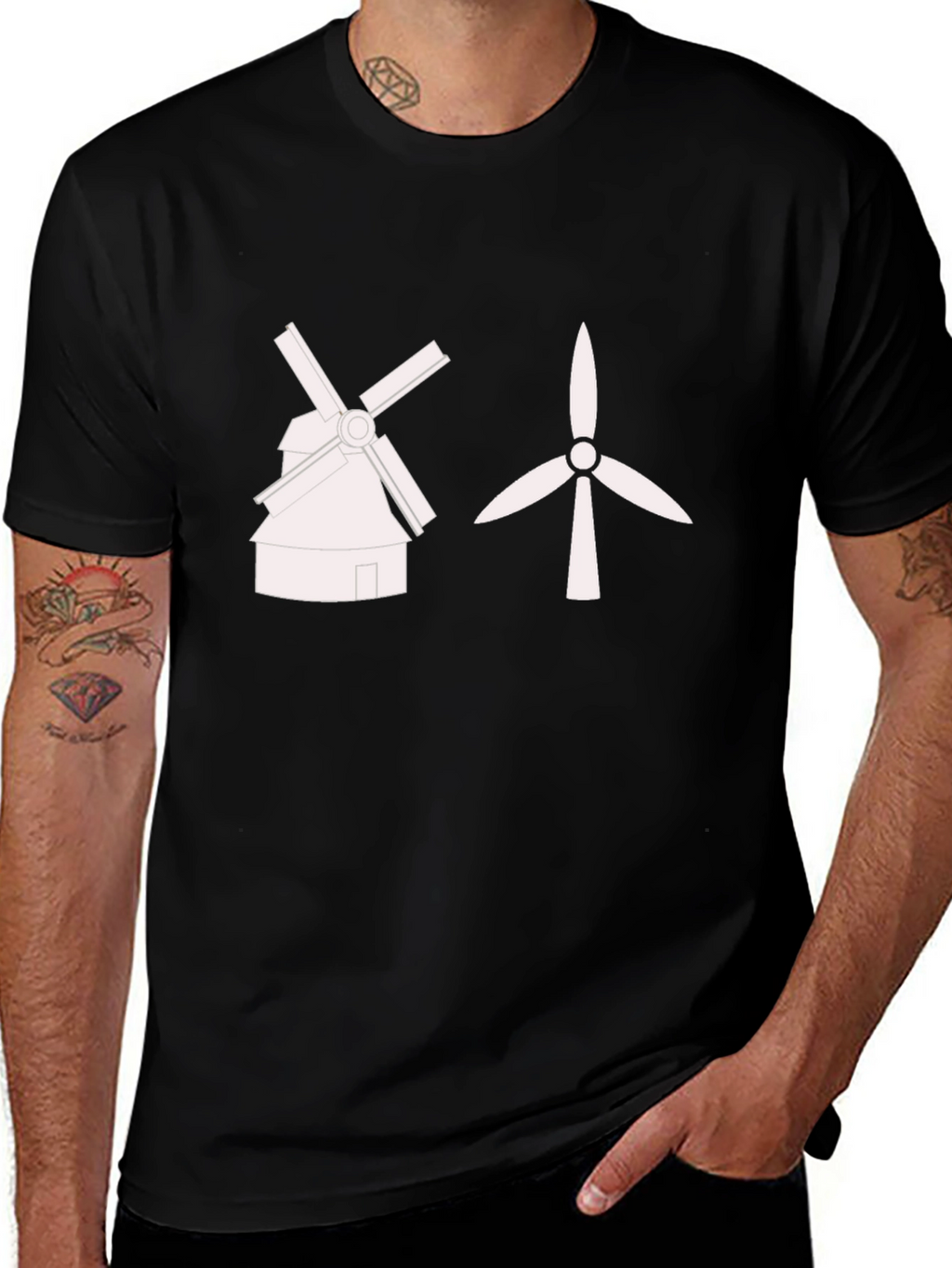 Windmill vs. Wind Turbine Black T-Shirt