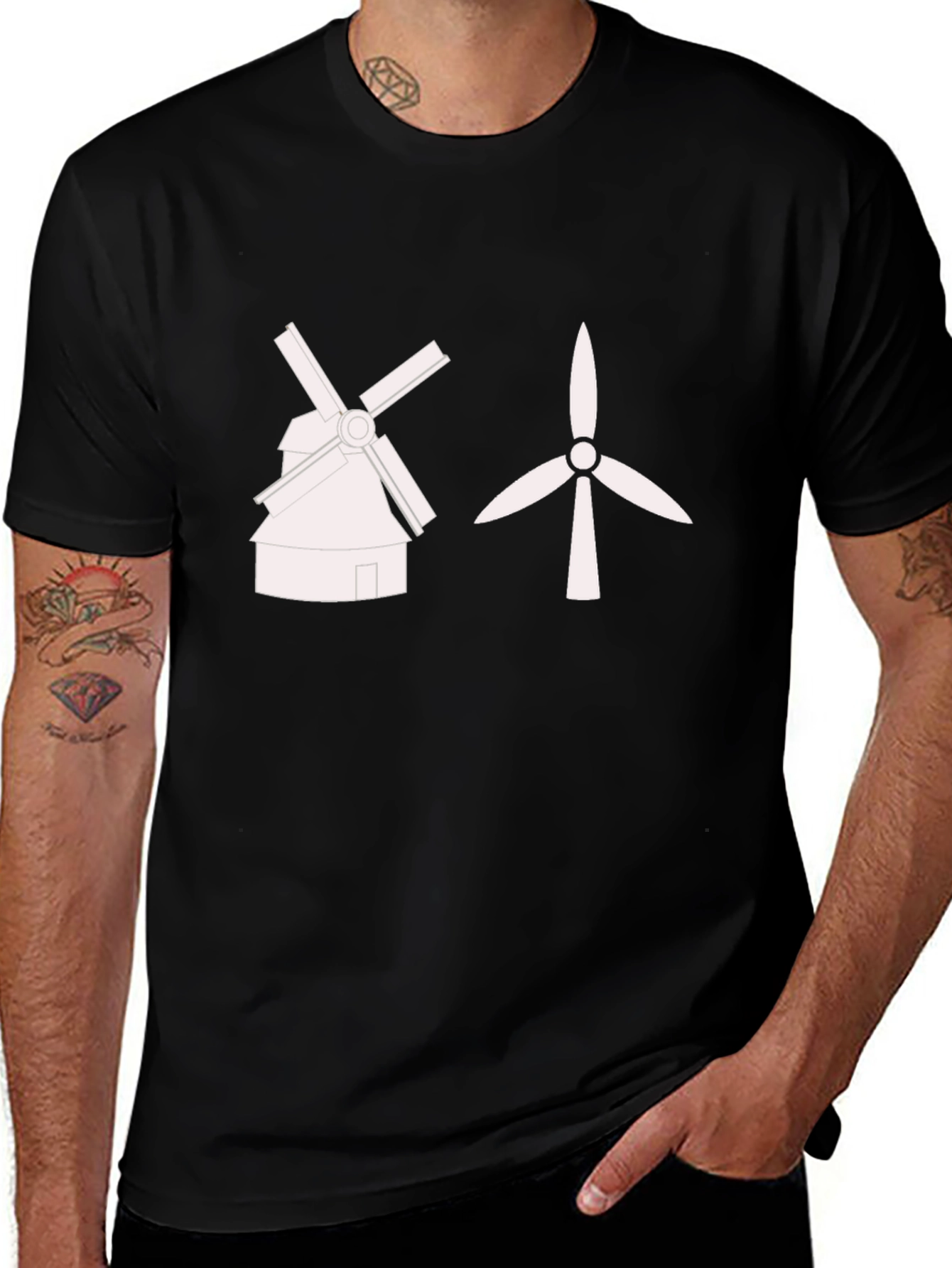 Windmill vs. Wind Turbine Black T-Shirt