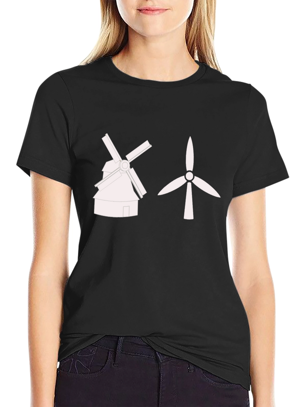 Windmill vs. Wind Turbine Black T-Shirt