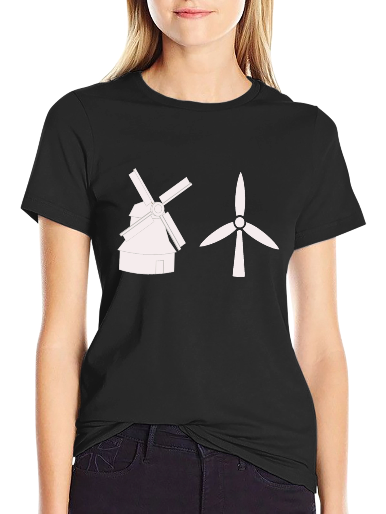 Windmill vs. Wind Turbine Black T-Shirt