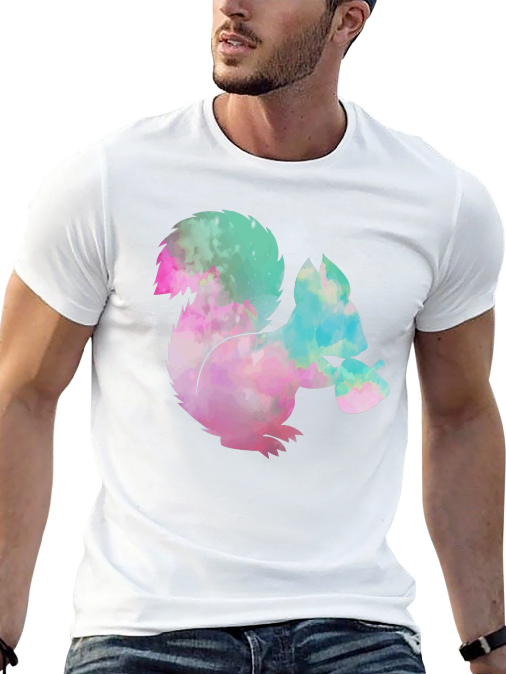 Squirrel Tie-Dye Graphic T-Shirt - Black Cotton Tee