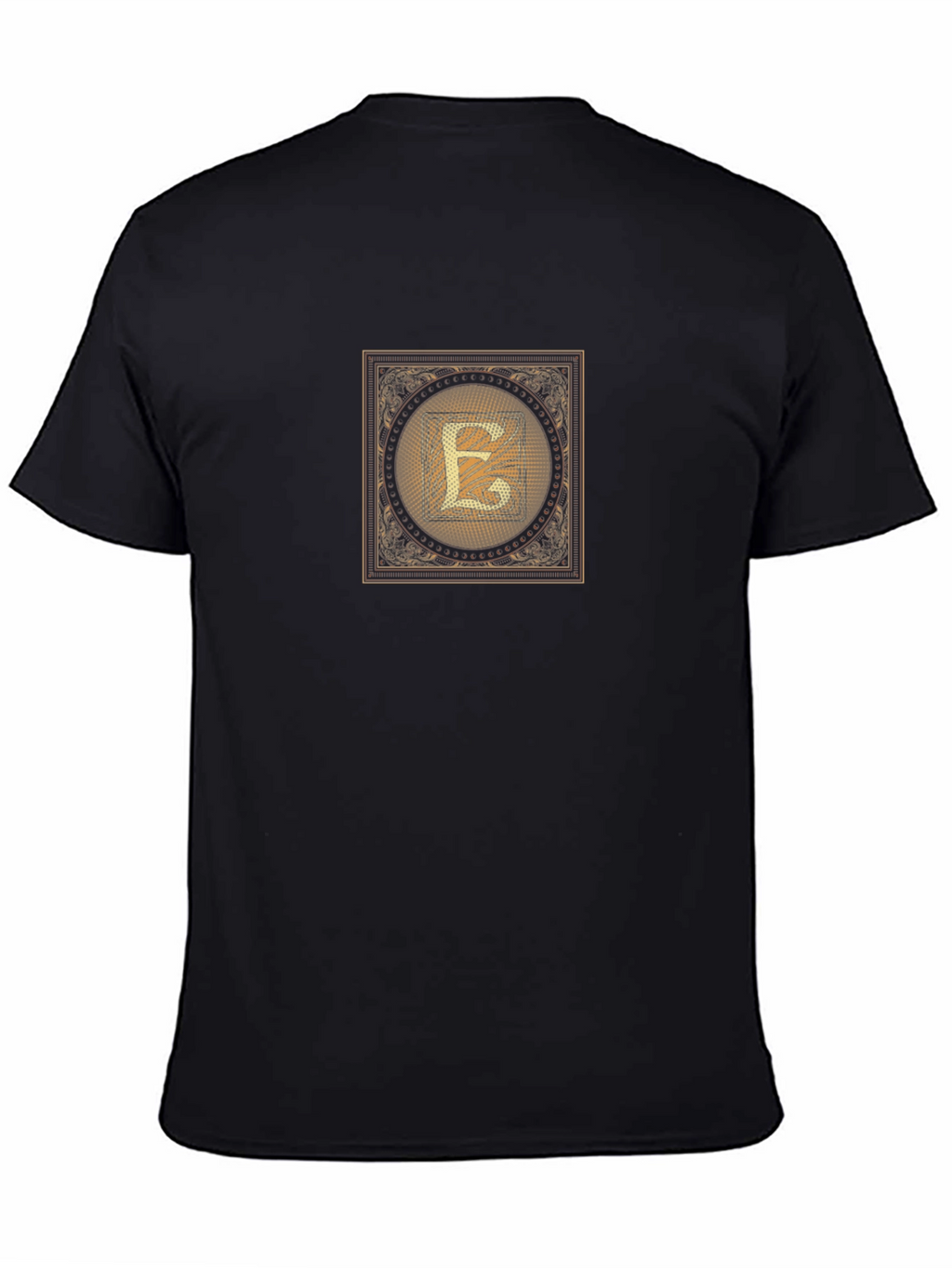 Black T-Shirt with Ornate Letter E Design