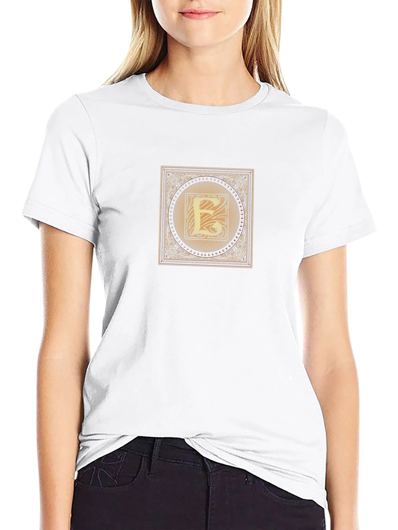 Black T-Shirt with Ornate Letter E Design