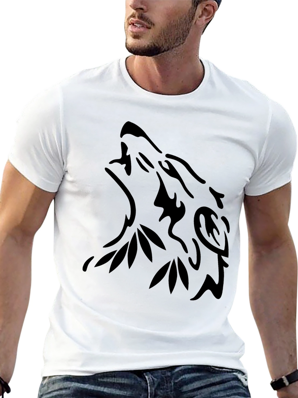 Black Wolf Tribal Design T-Shirt