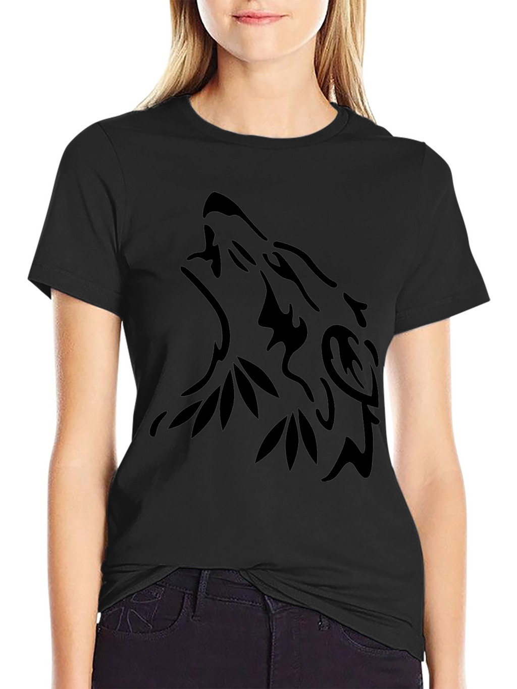 Black Wolf Tribal Design T-Shirt