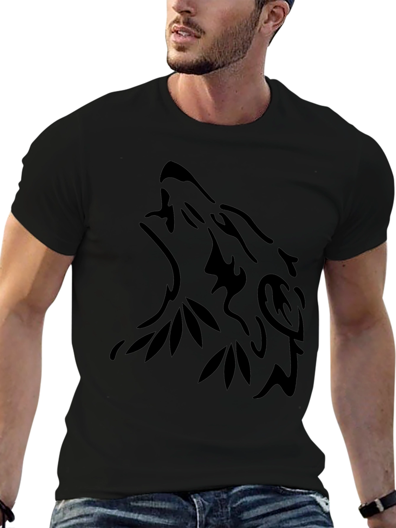 Black Wolf Tribal Design T-Shirt