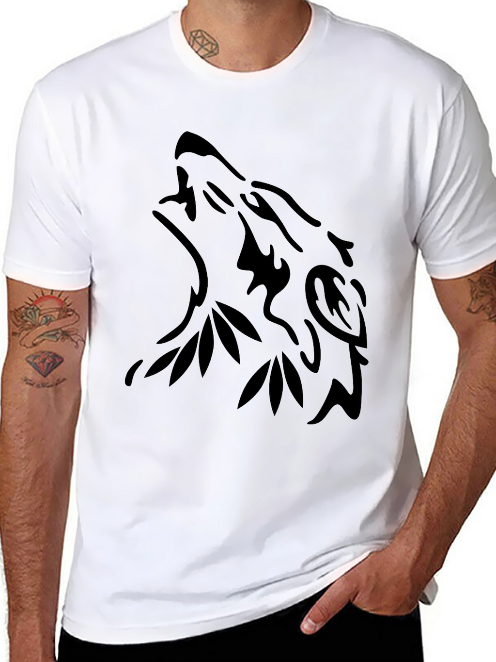 Black Wolf Tribal Design T-Shirt