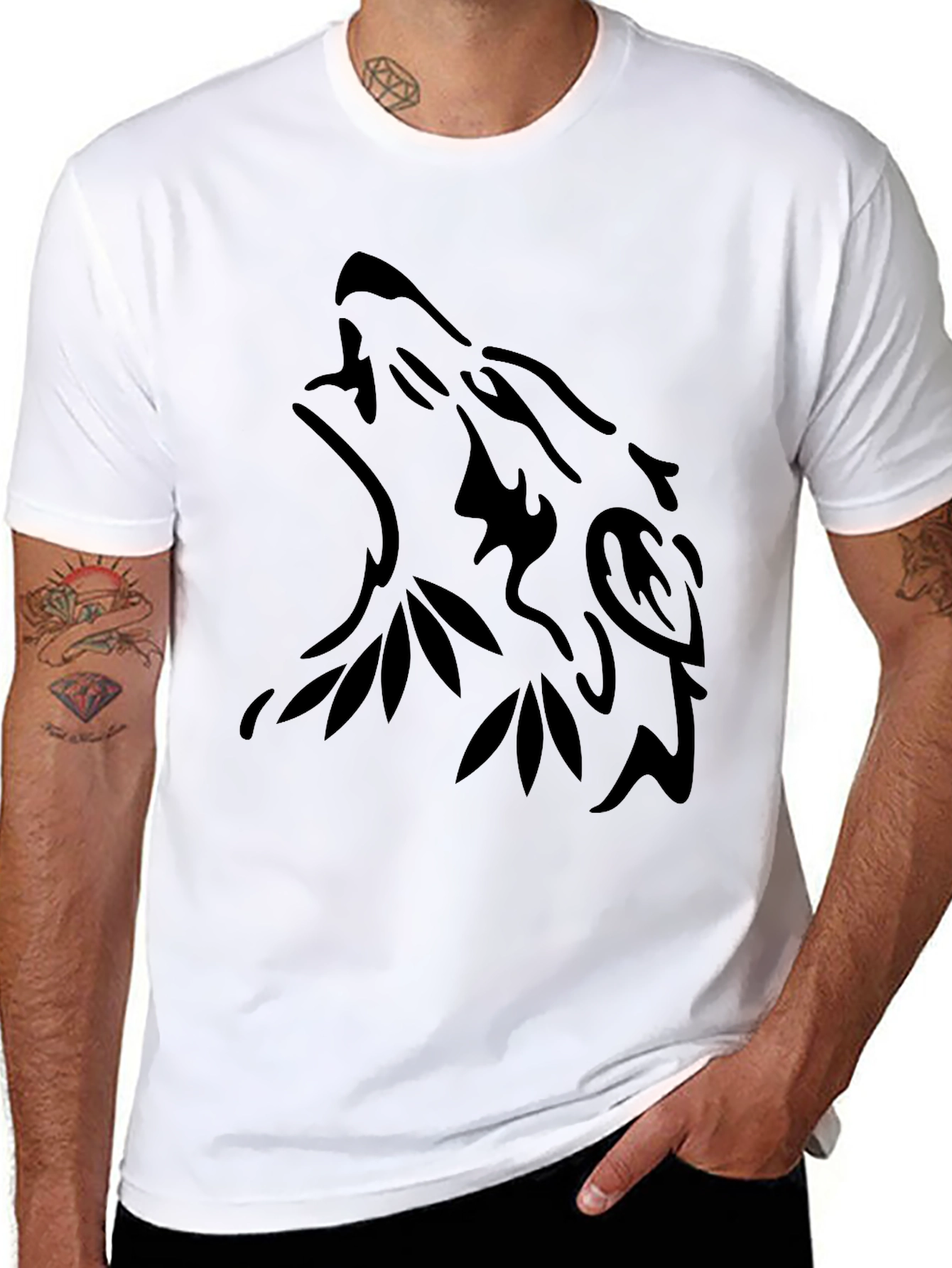 Black Wolf Tribal Design T-Shirt