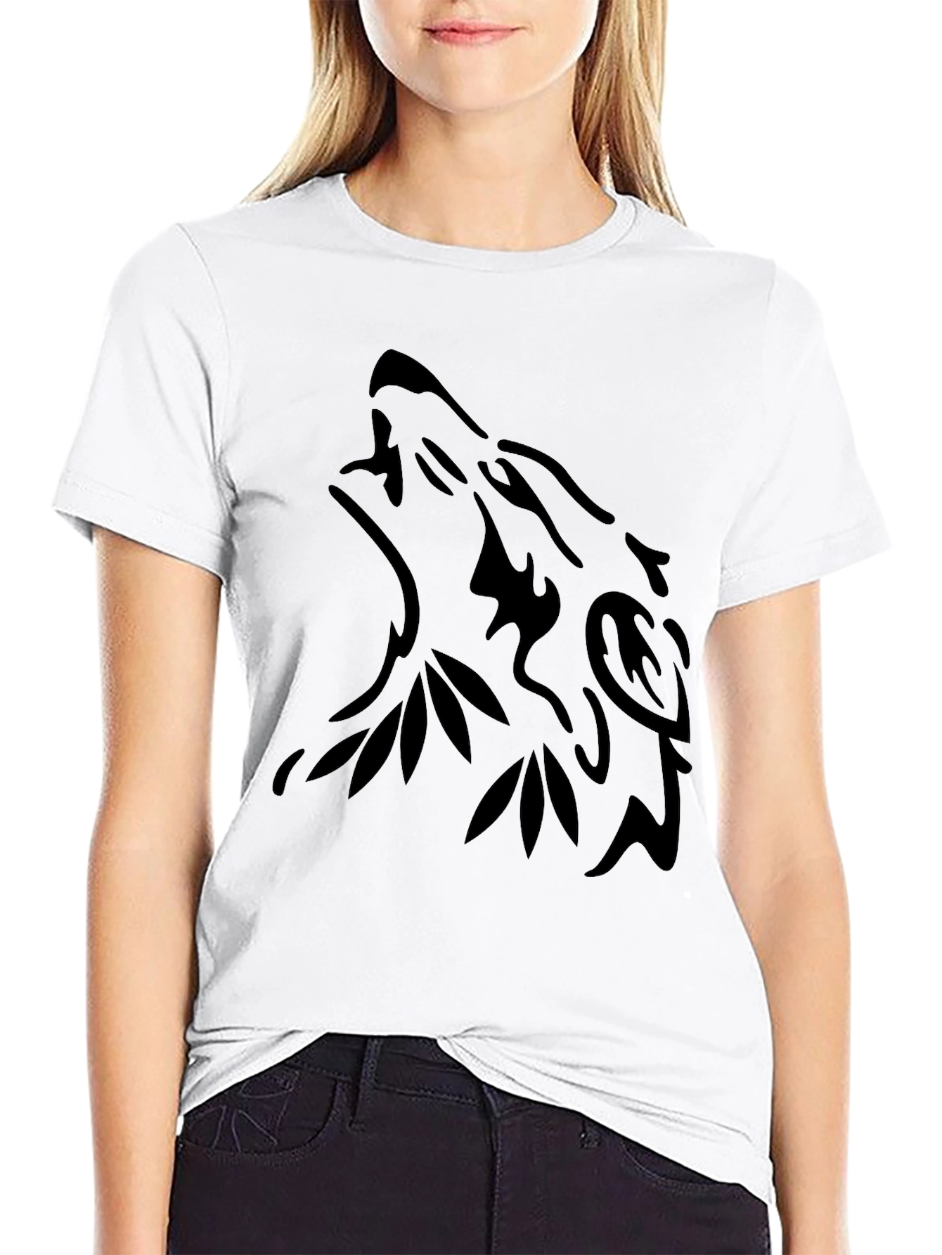 Black Wolf Tribal Design T-Shirt