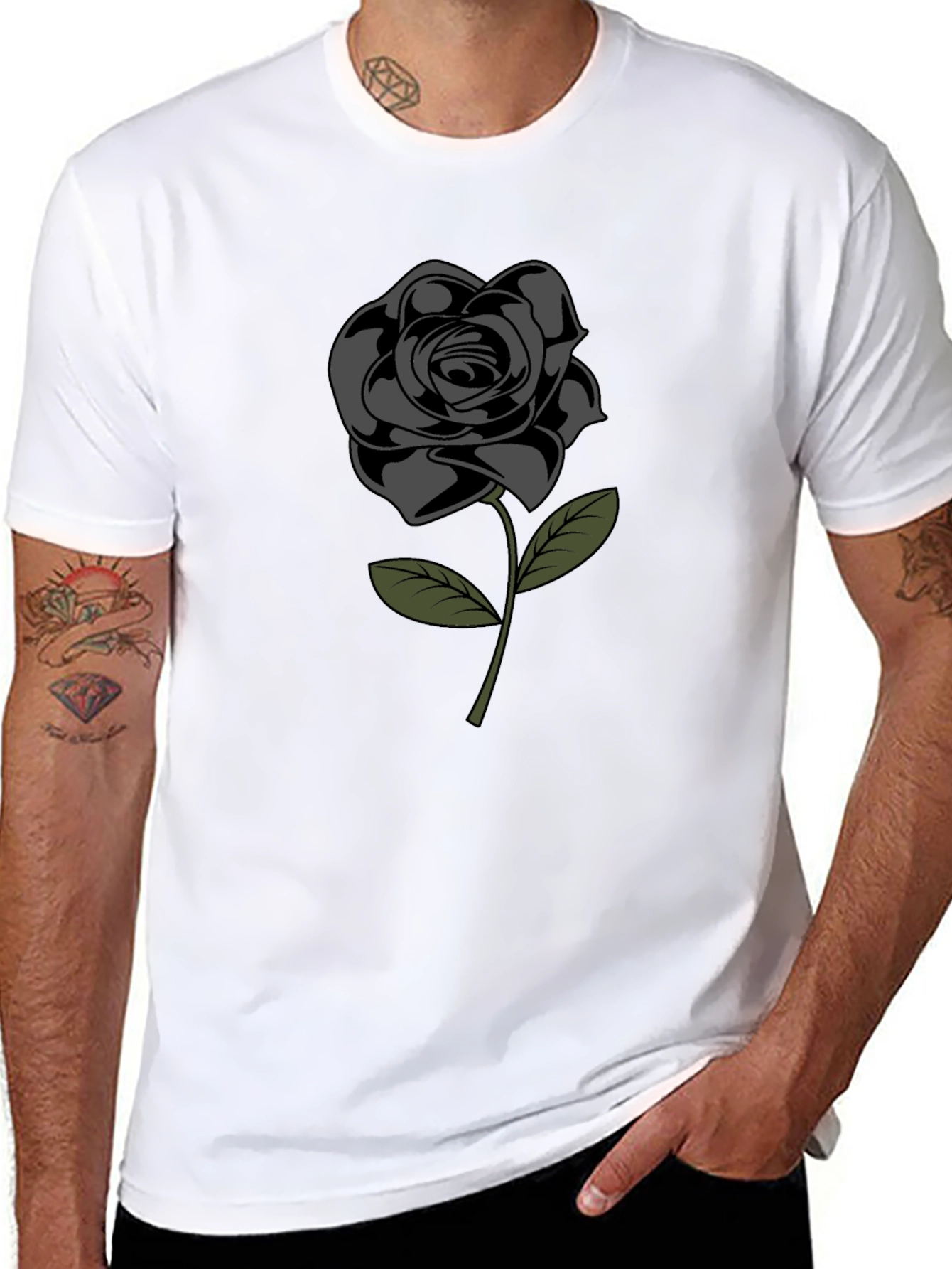 Black Rose Graphic Tee - Mens Short Sleeve Casual Shirt