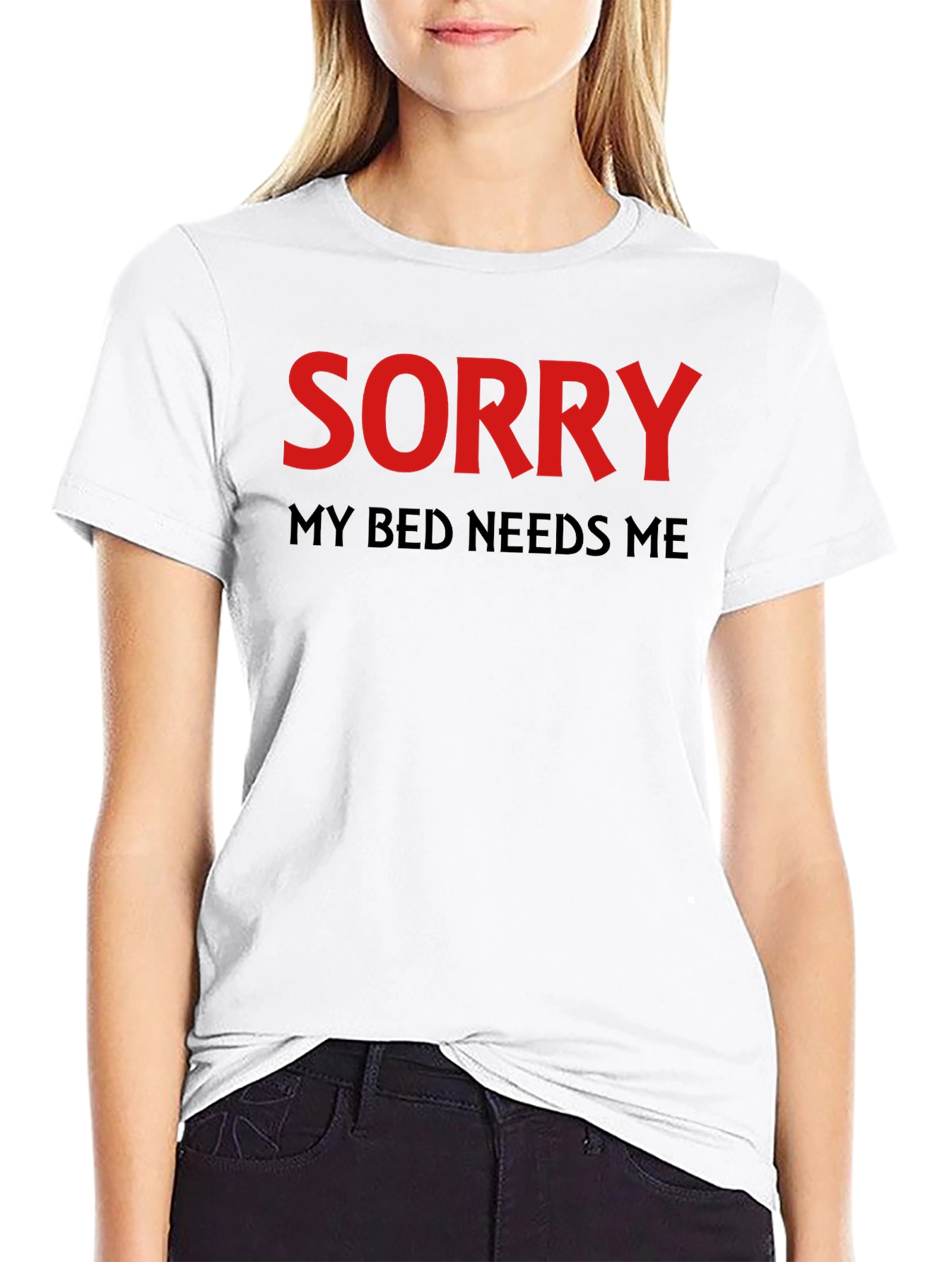 Sorry My Bed Needs Me Black T-Shirt Funny Sleep Tee