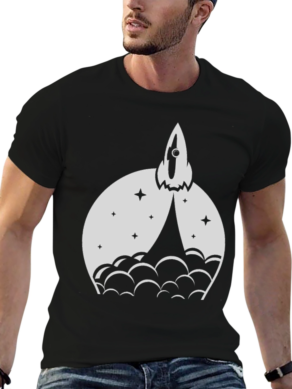 Rocket Launch Graphic Tee - Black Cotton Blend