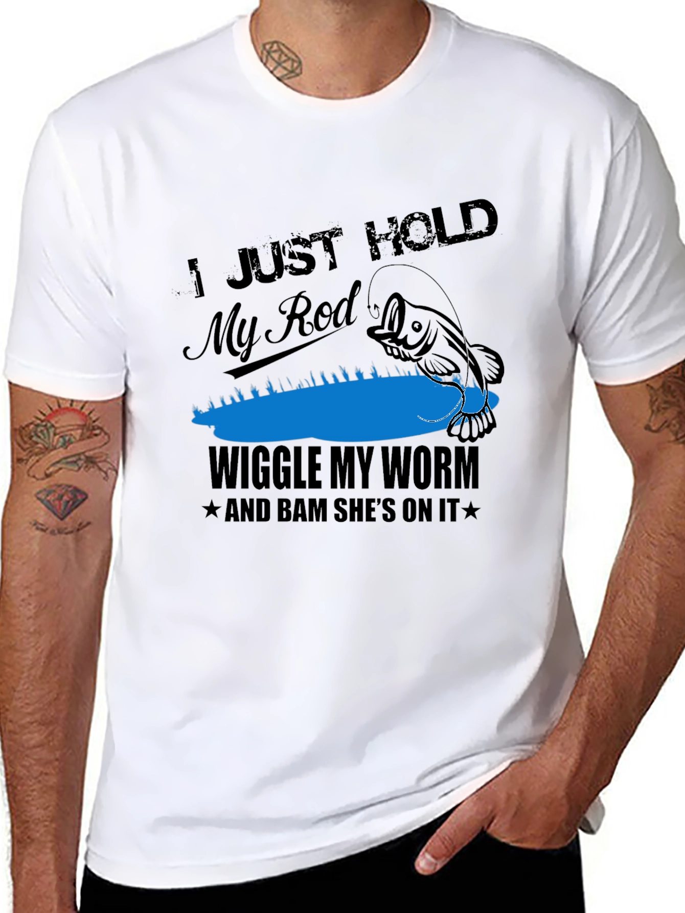 Funny Fishing T-Shirt - Hold My Rod & Wiggle My Worm