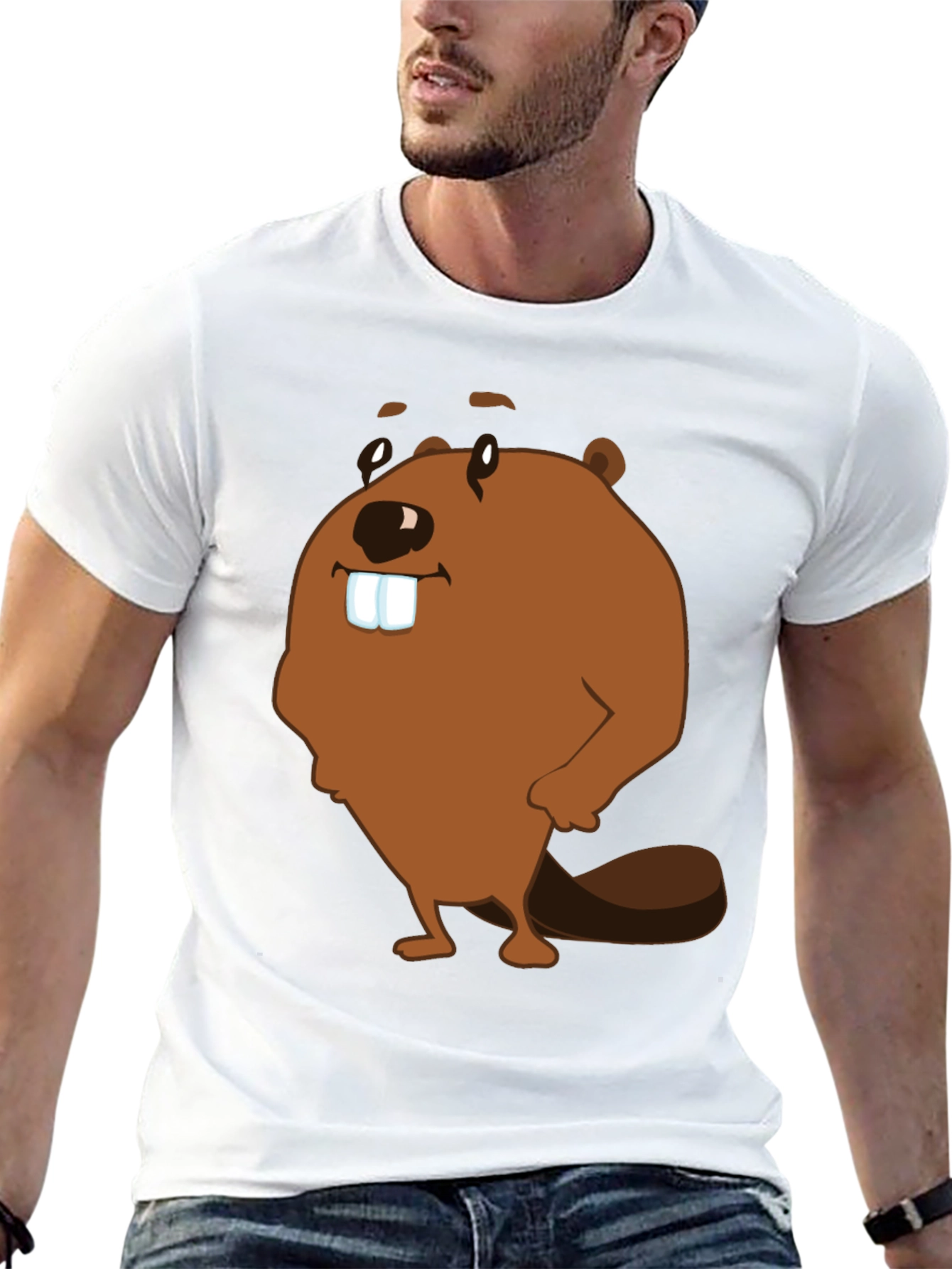 Funny Beaver Cartoon Graphic Print T-Shirt