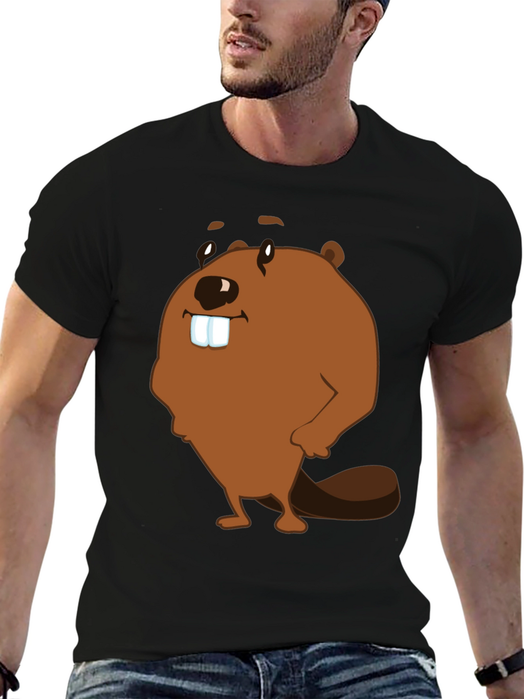 Funny Beaver Cartoon Graphic Print T-Shirt