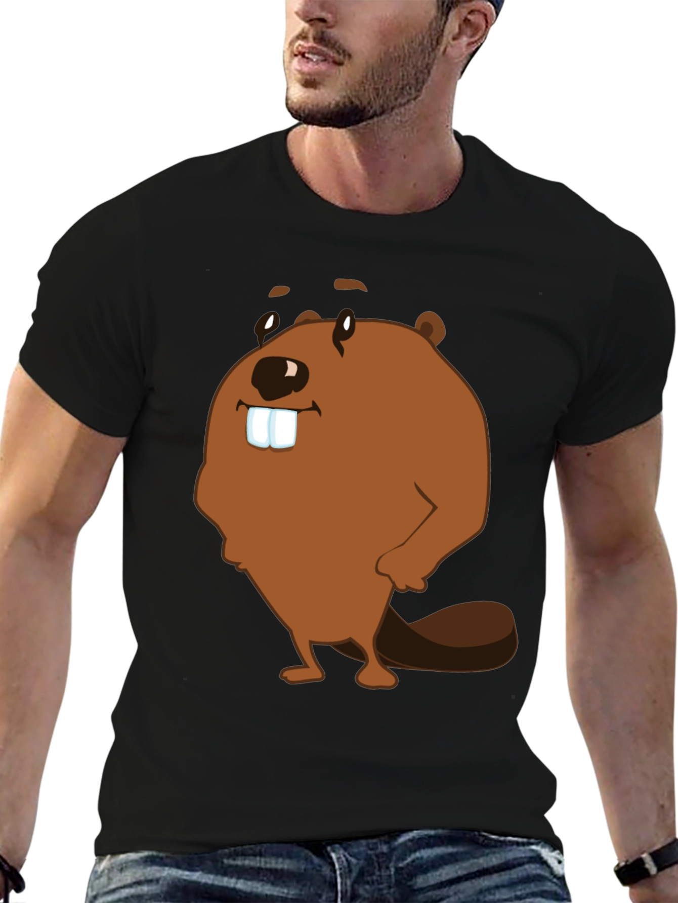 Funny Beaver Cartoon Graphic Print T-Shirt
