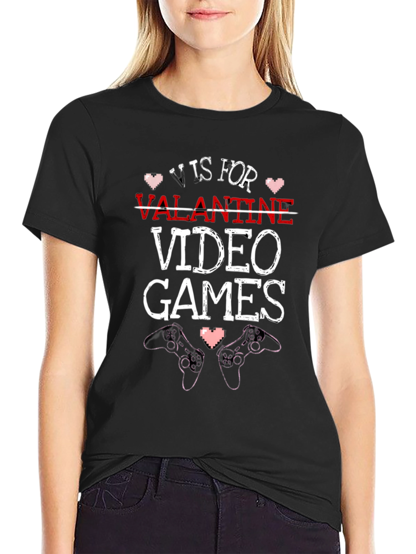 V is for Video Games Valentines Day Gamer T-Shirt