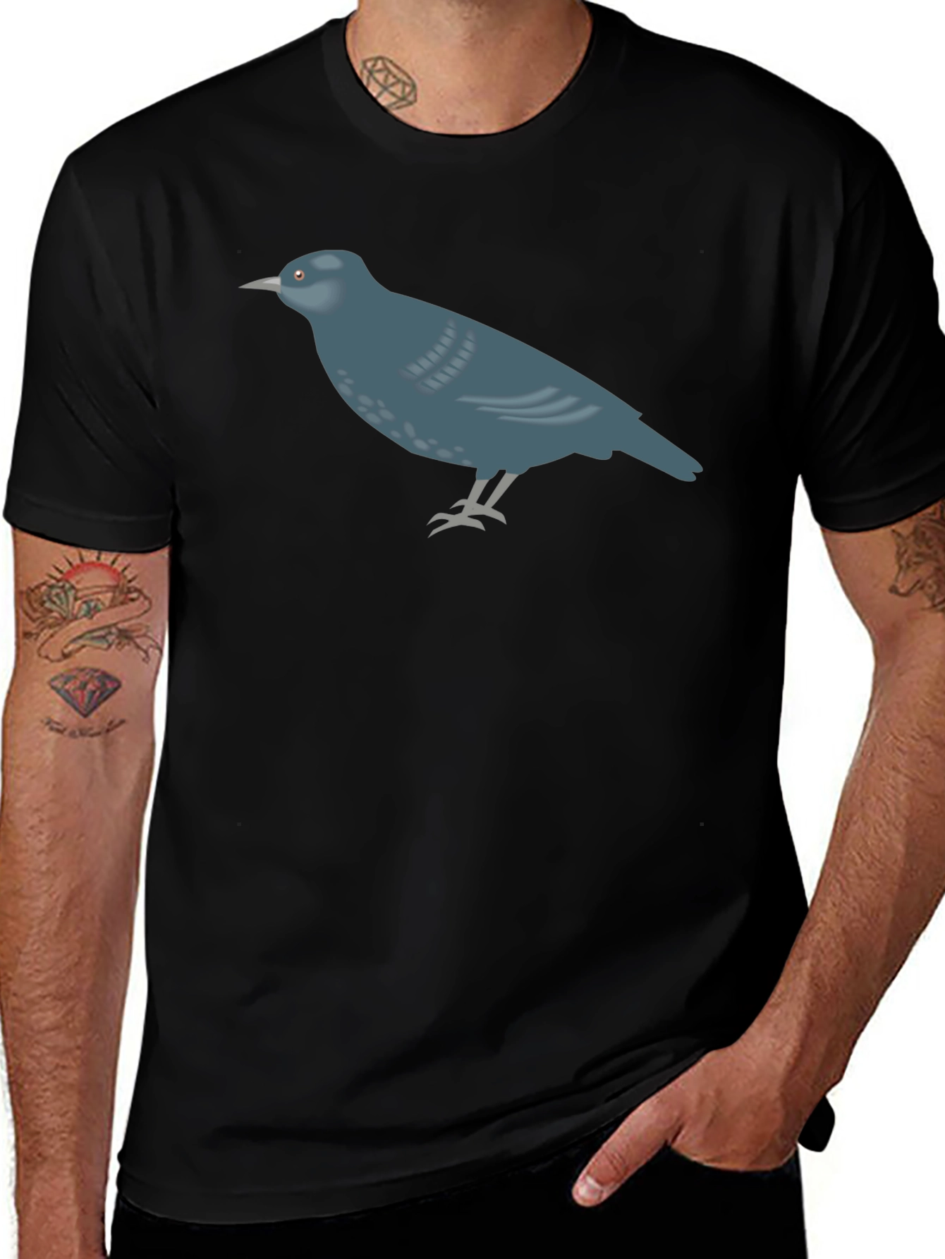 Bird Graphic Tee - Casual Black T-Shirt