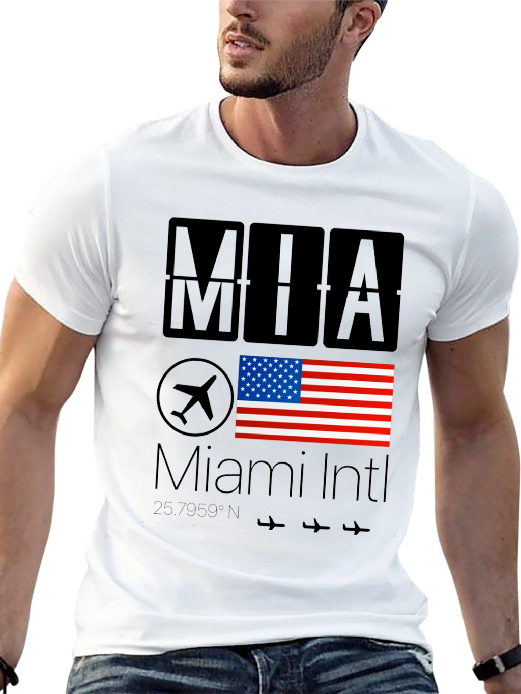 Miami Intl Airport T-Shirt - USA Flag Design