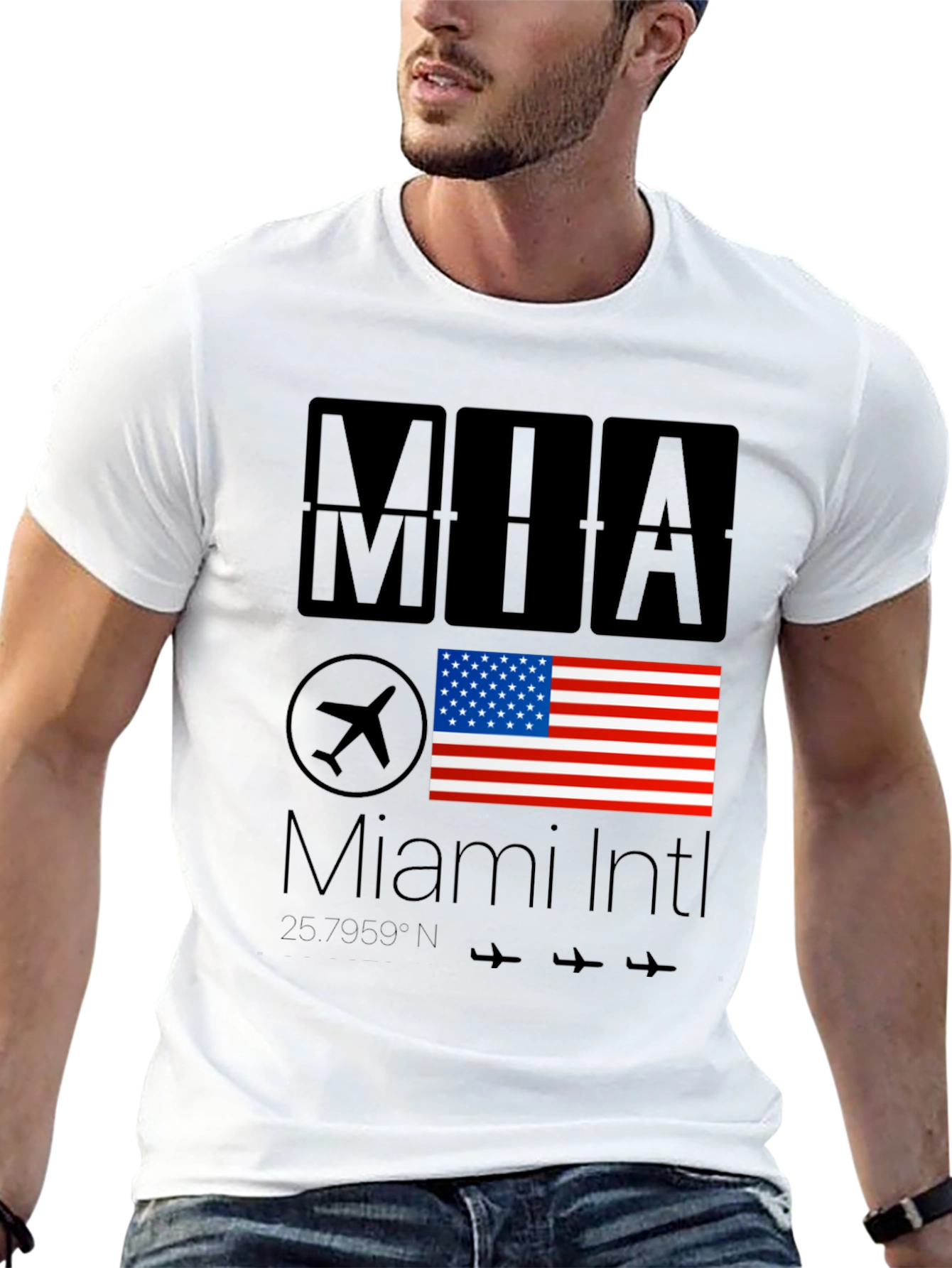 Miami Intl Airport T-Shirt - USA Flag Design