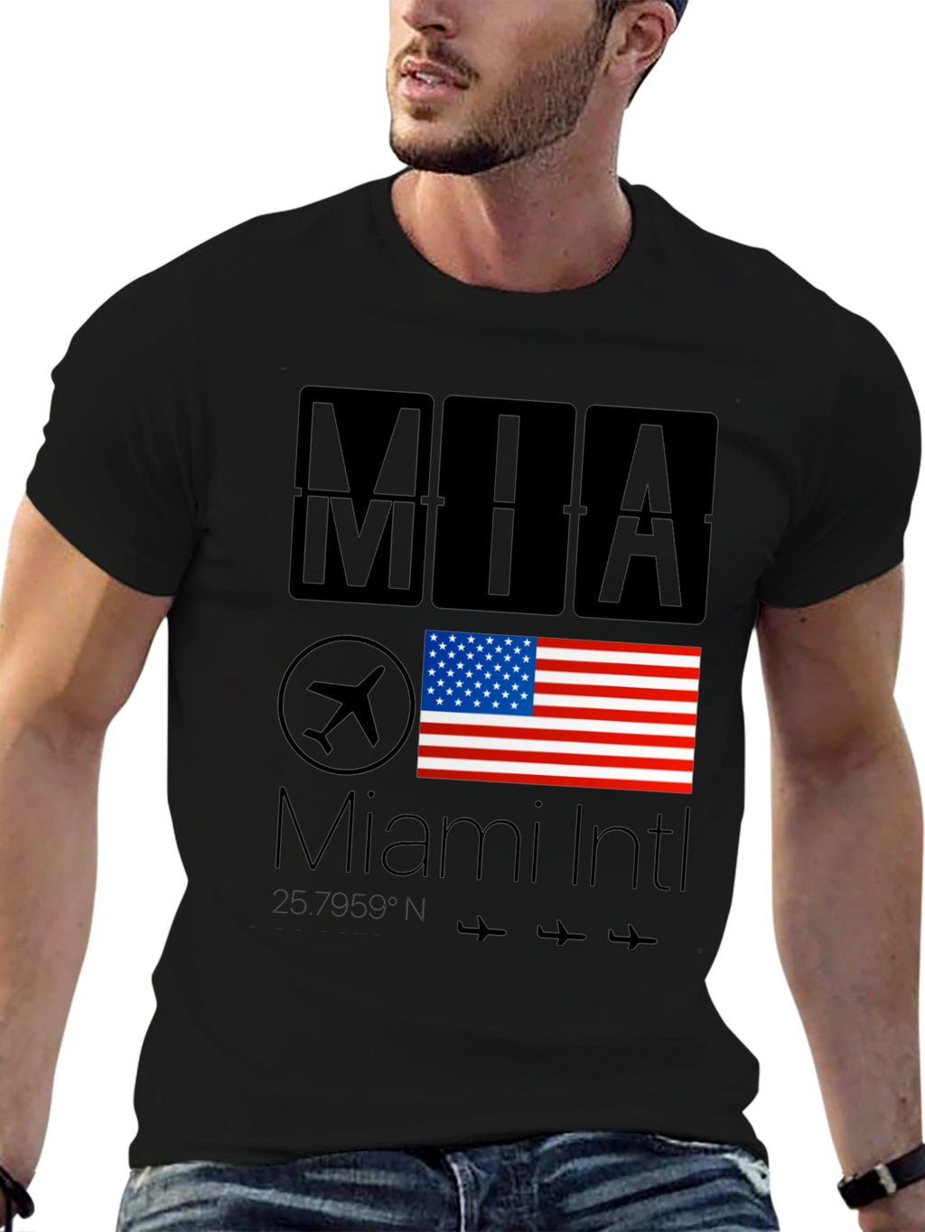 Miami Intl Airport T-Shirt - USA Flag Design