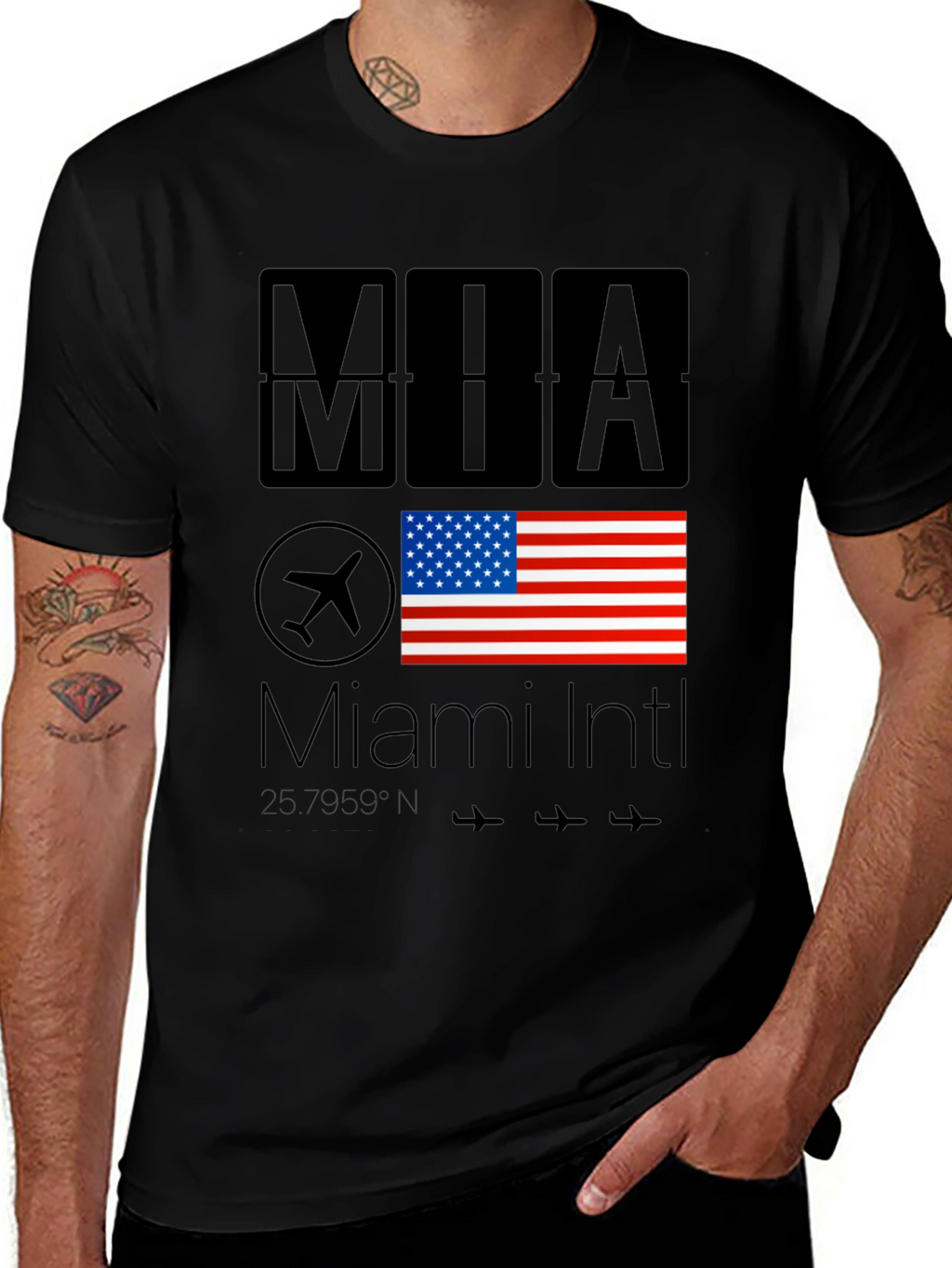 Miami Intl Airport T-Shirt - USA Flag Design