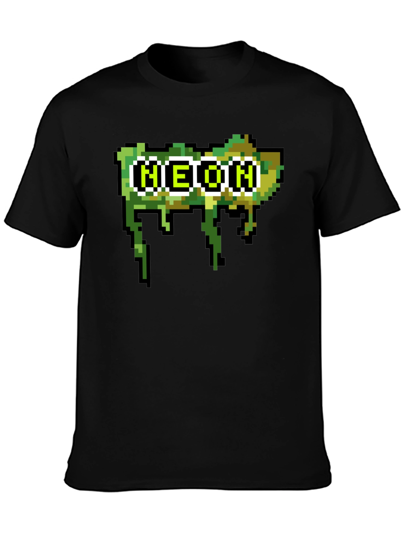Pixelated Neon Text Black Tee
