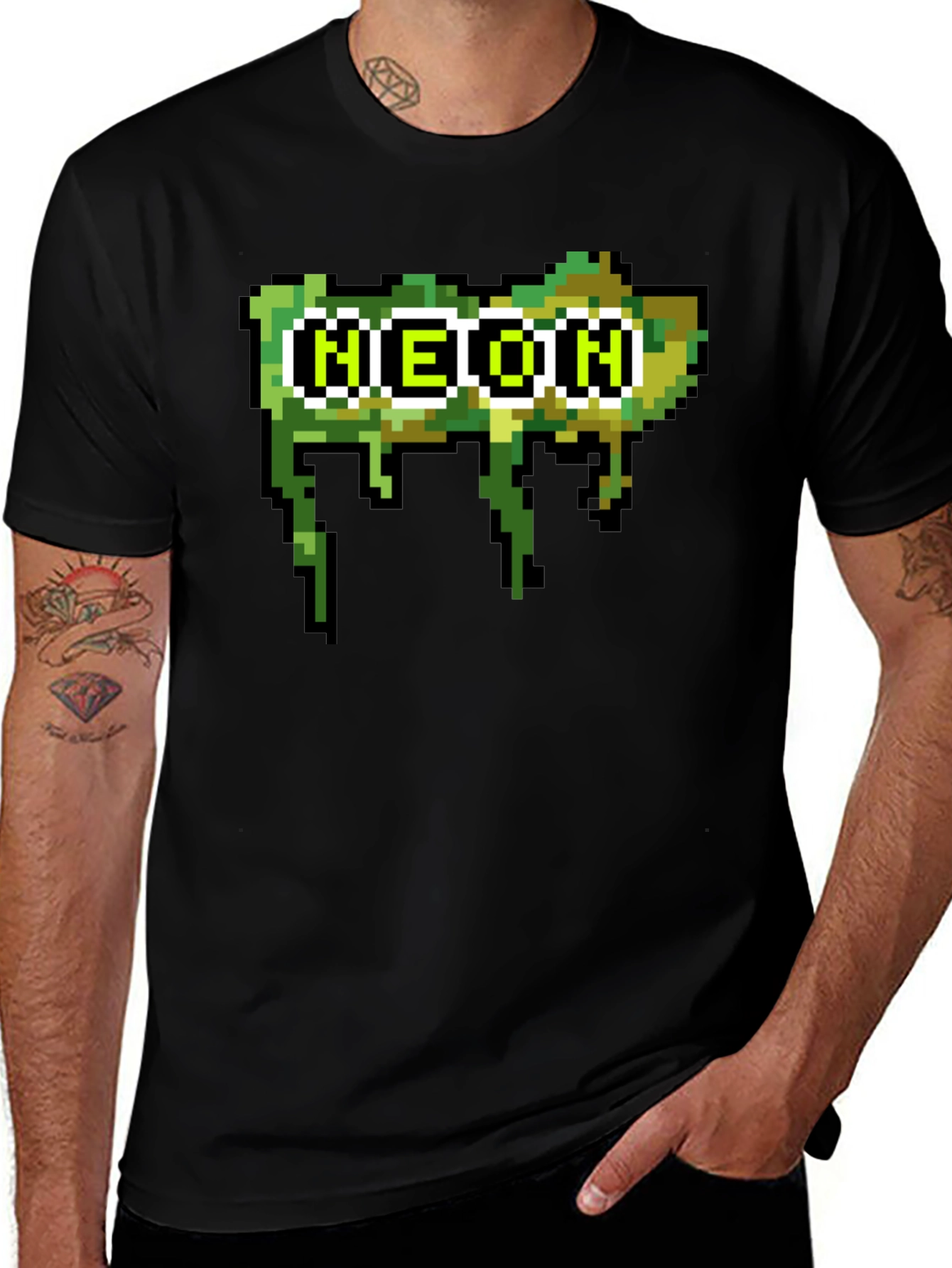 Pixelated Neon Text Black Tee