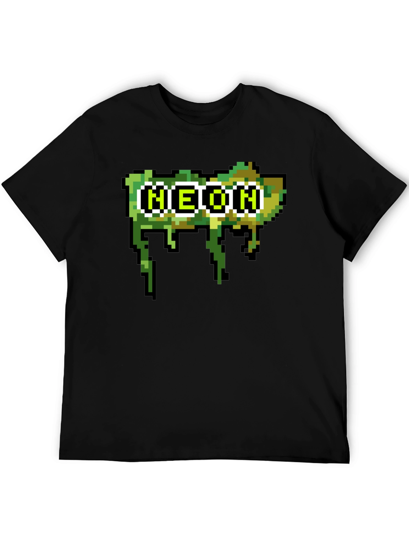 Pixelated Neon Text Black Tee