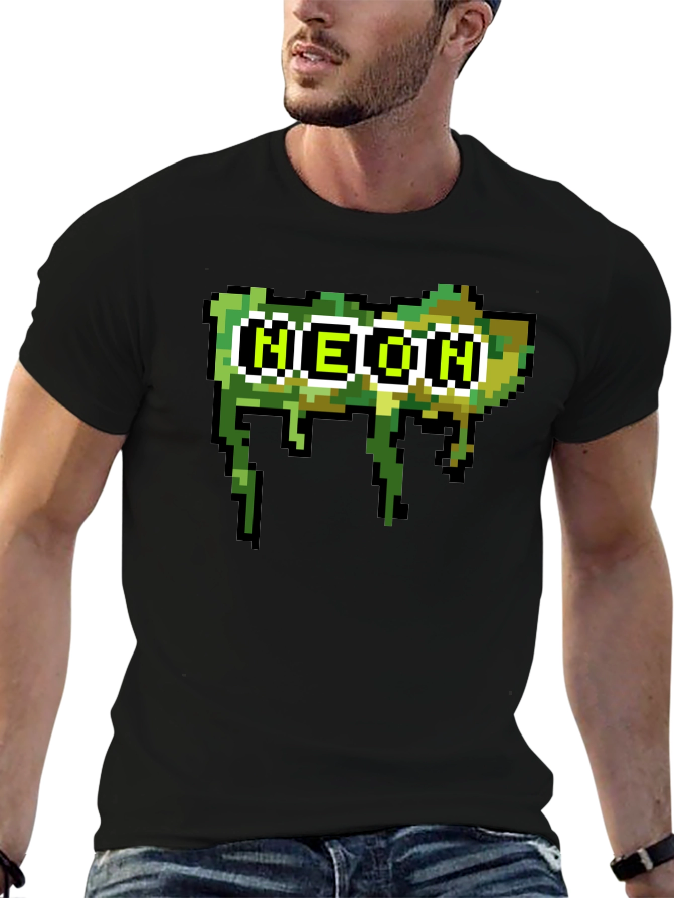 Pixelated Neon Text Black Tee