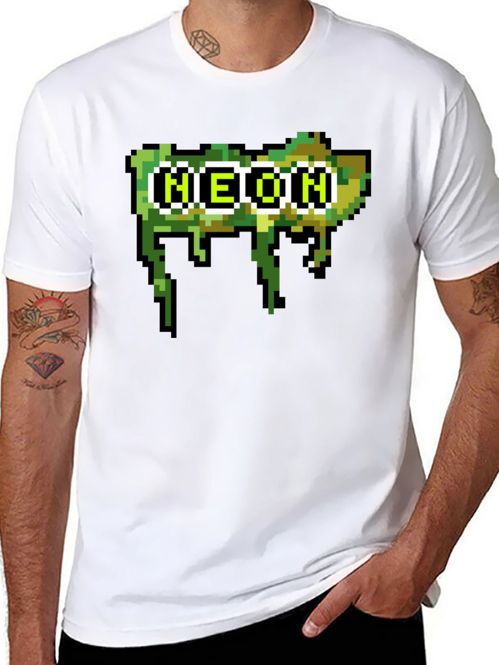Pixelated Neon Text Black Tee