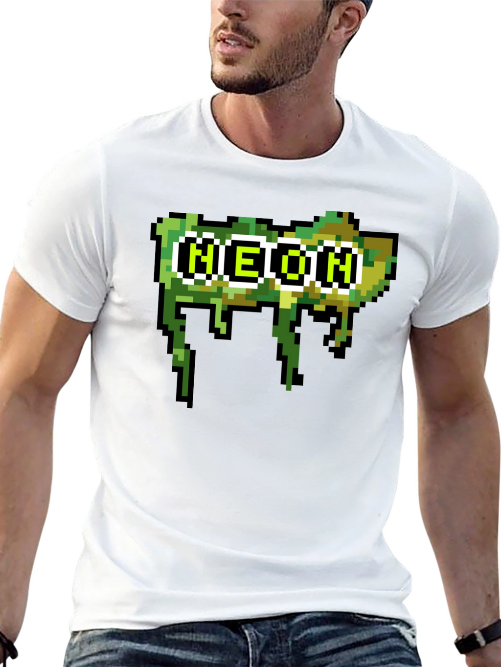 Pixelated Neon Text Black Tee