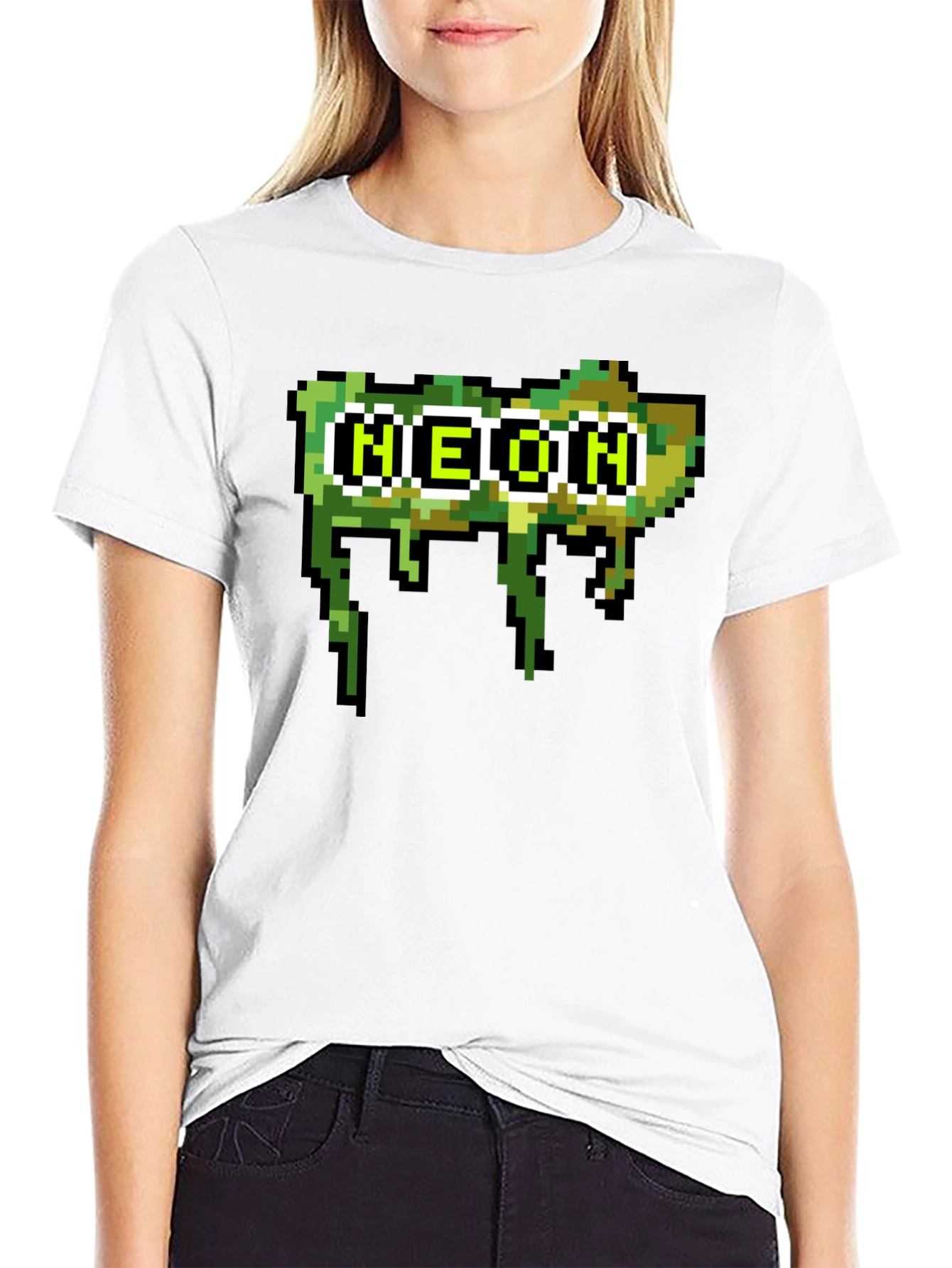 Pixelated Neon Text Black Tee