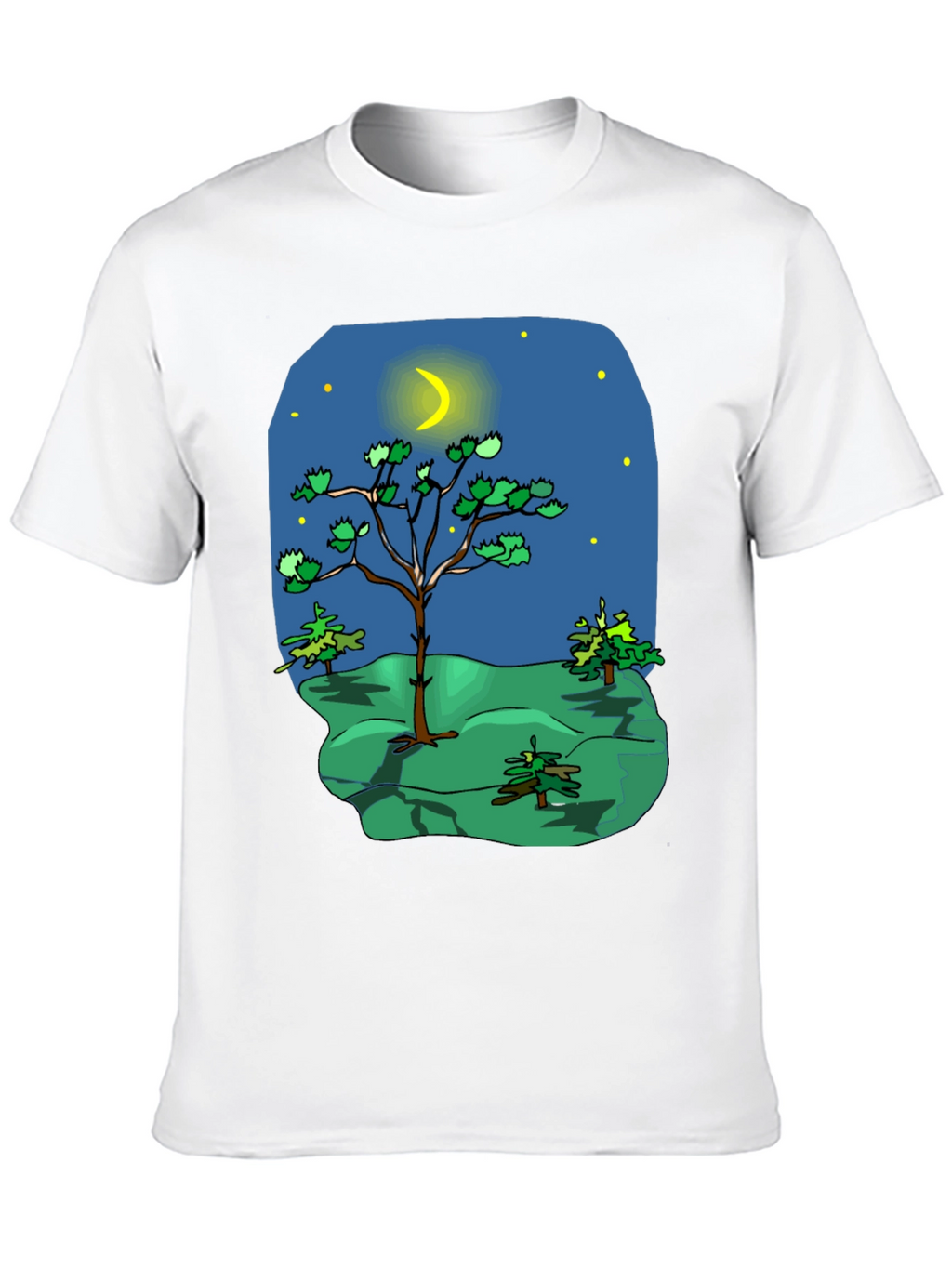 Cartoon Nature Scene Black T-Shirt