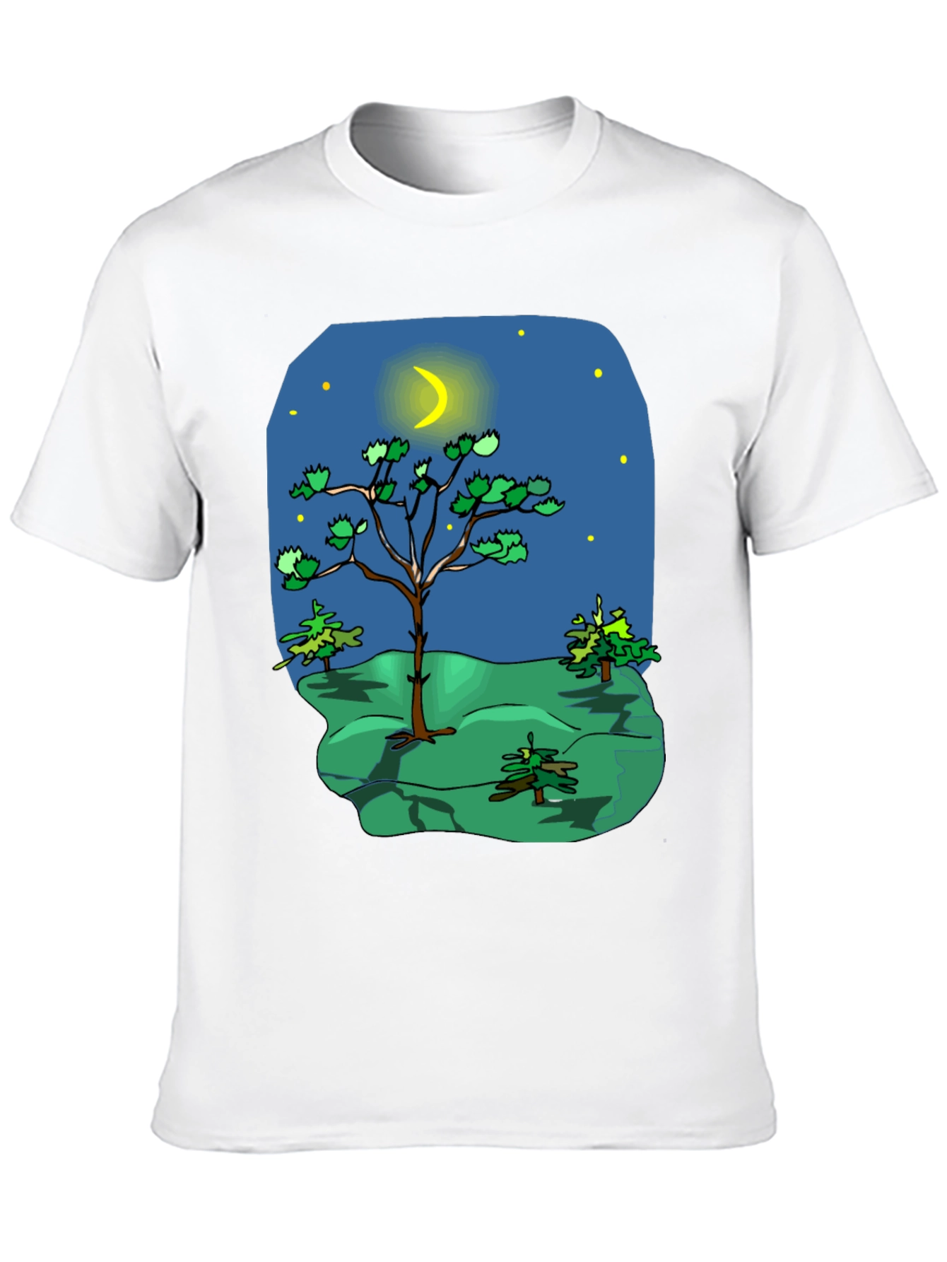 Cartoon Nature Scene Black T-Shirt
