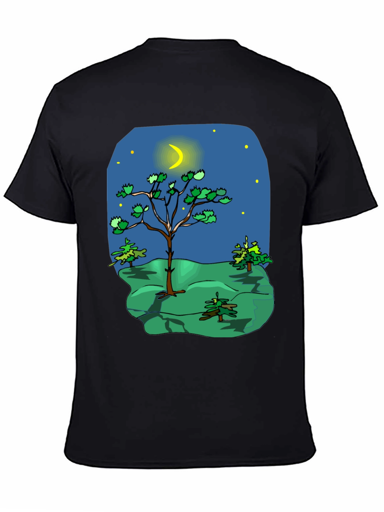 Cartoon Nature Scene Black T-Shirt